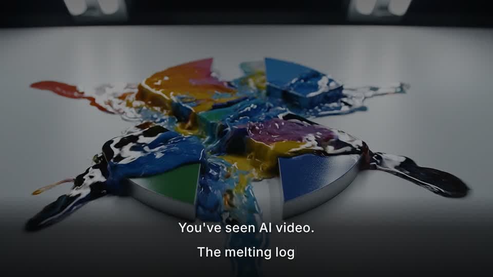 A logo melting and warping - typical raw AI video output